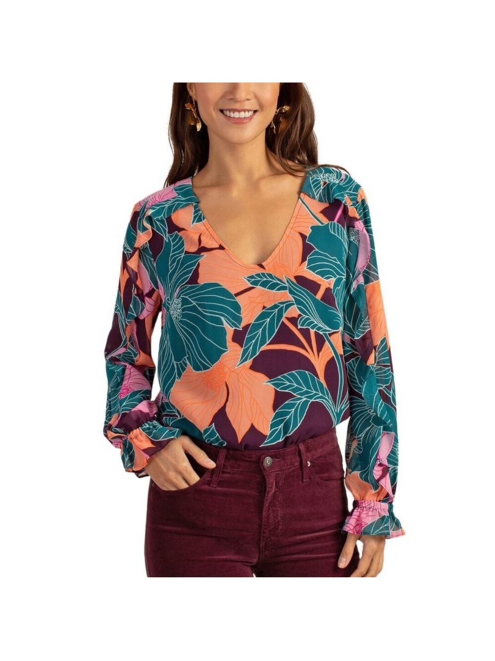 Trina Turk Womens Owl Top Flutter Sleeve